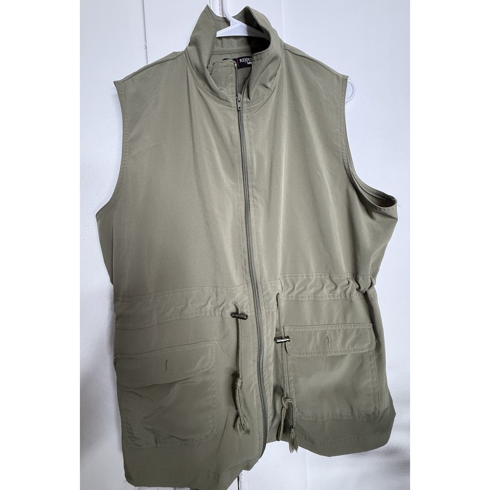 Riders by Lee On-the-Go Womens Utility Vest Y2K Olive Green Full Zip Cargo XL